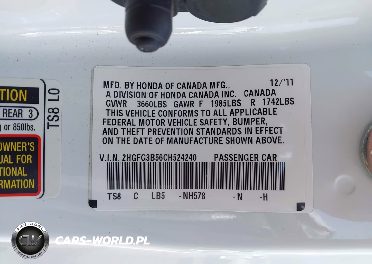 2012 Honda Civic Lx VIN:2HGFG3B56CH524240 - 9