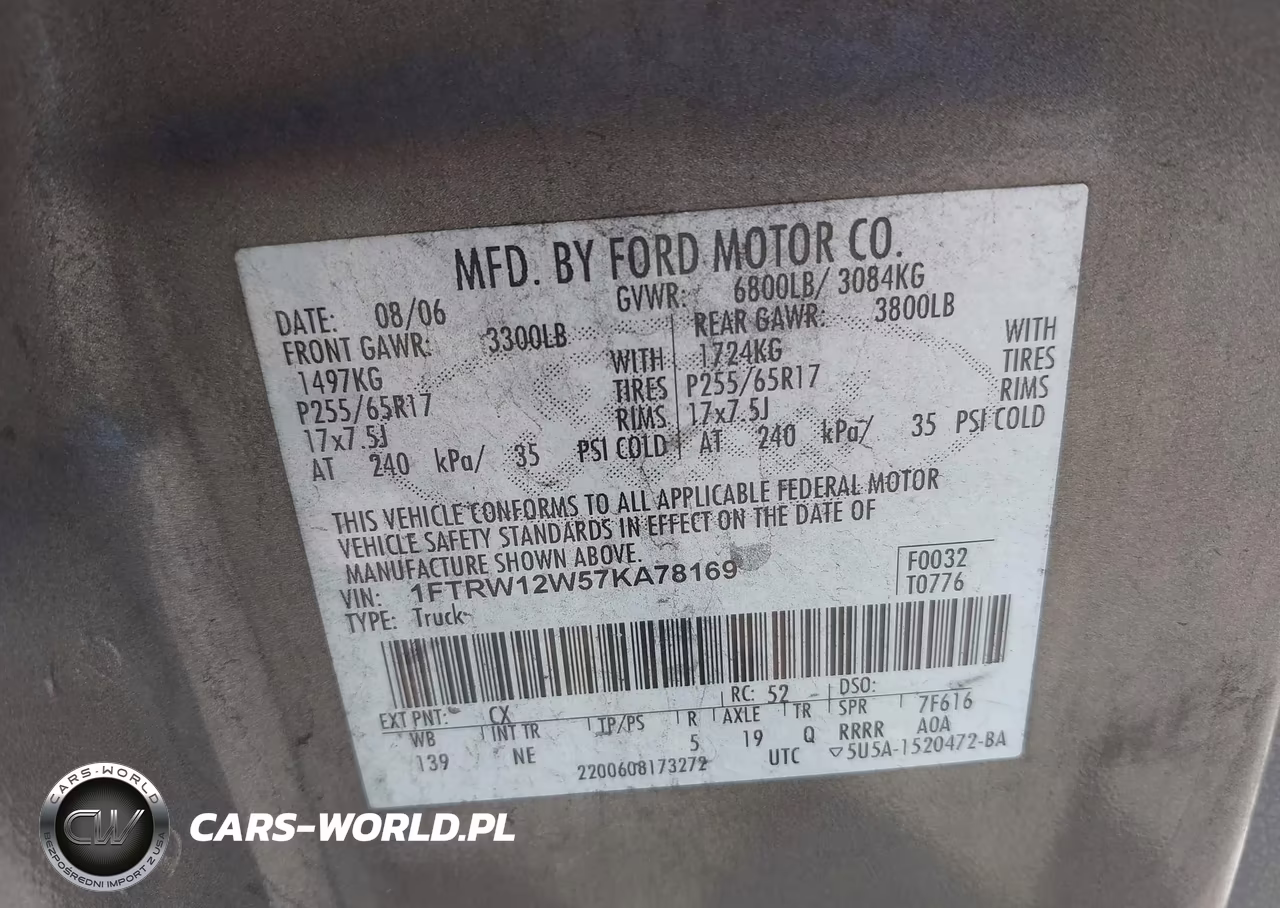 2007 Ford F-150 Xlt VIN:1FTRW12W57KA78169 - 9