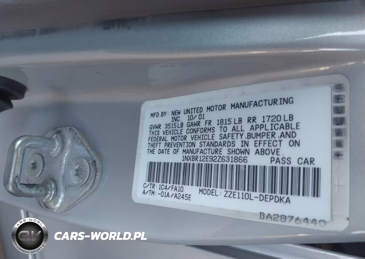 2002 Toyota Corolla Le VIN:1NXBR12E92Z631866 - 9