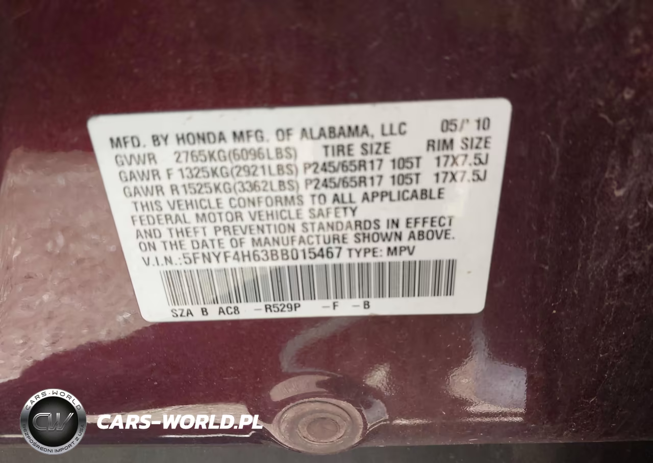 2011 Honda Pilot Ex-L VIN:5FNYF4H63BB015467 - 9