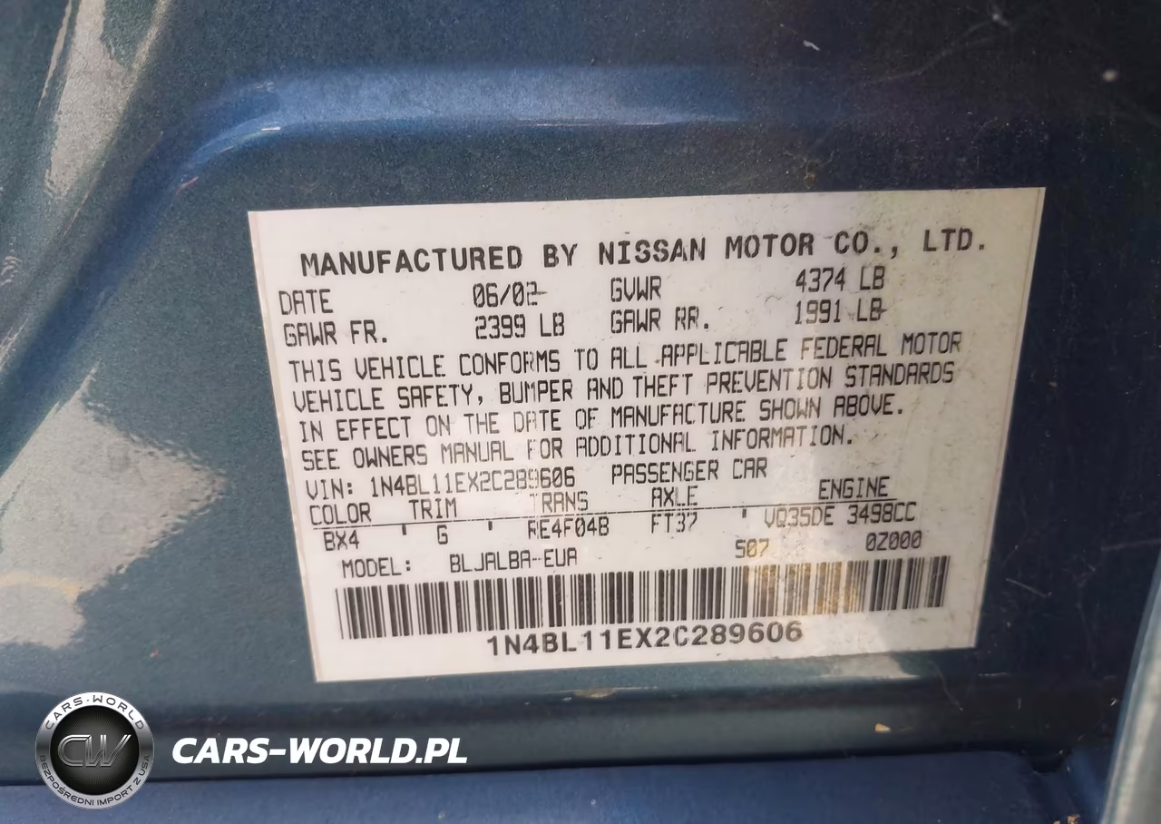 2002 Nissan Altima 3.5 Se VIN:1N4BL11EX2C289606 - 9