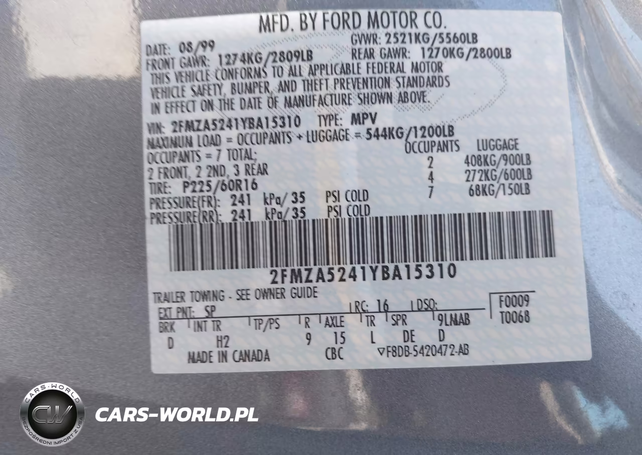2000 Ford Windstar Se VIN:2FMZA5241YBA15310 - 9