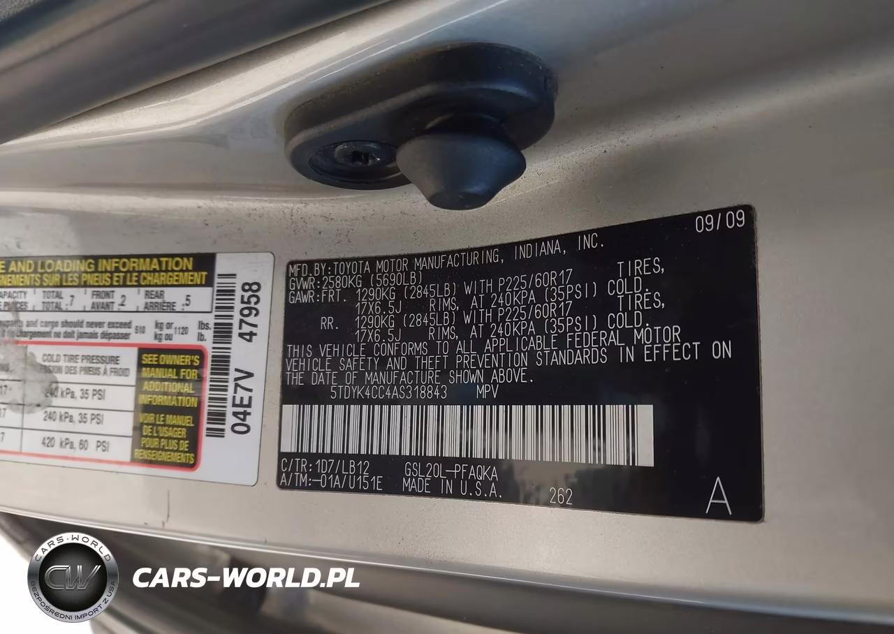 2010 Toyota Sienna Xle VIN:5TDYK4CC4AS318843 - 9