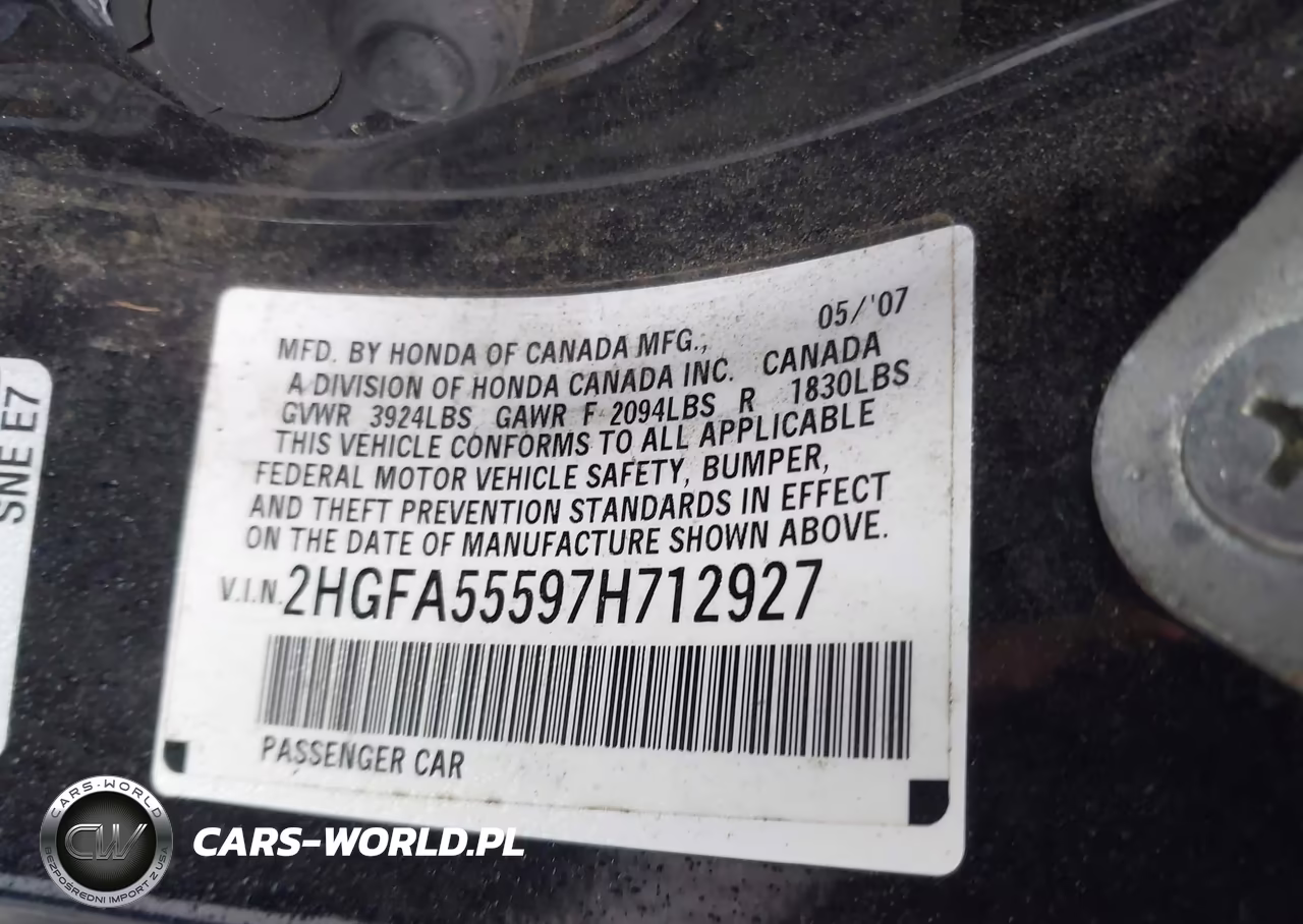 2007 Honda Civic Si VIN:2HGFA55597H712927 - 9