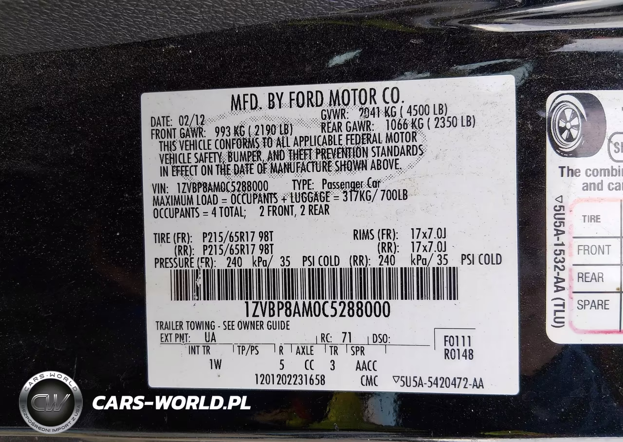2012 Ford Mustang V6 VIN:1ZVBP8AM0C5288000 - 9
