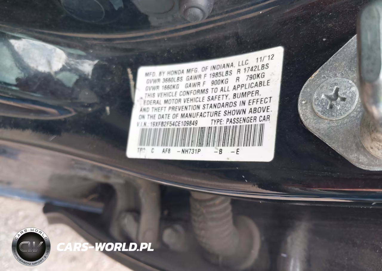 2012 Honda Civic Lx VIN:19XFB2F54CE109849 - 9