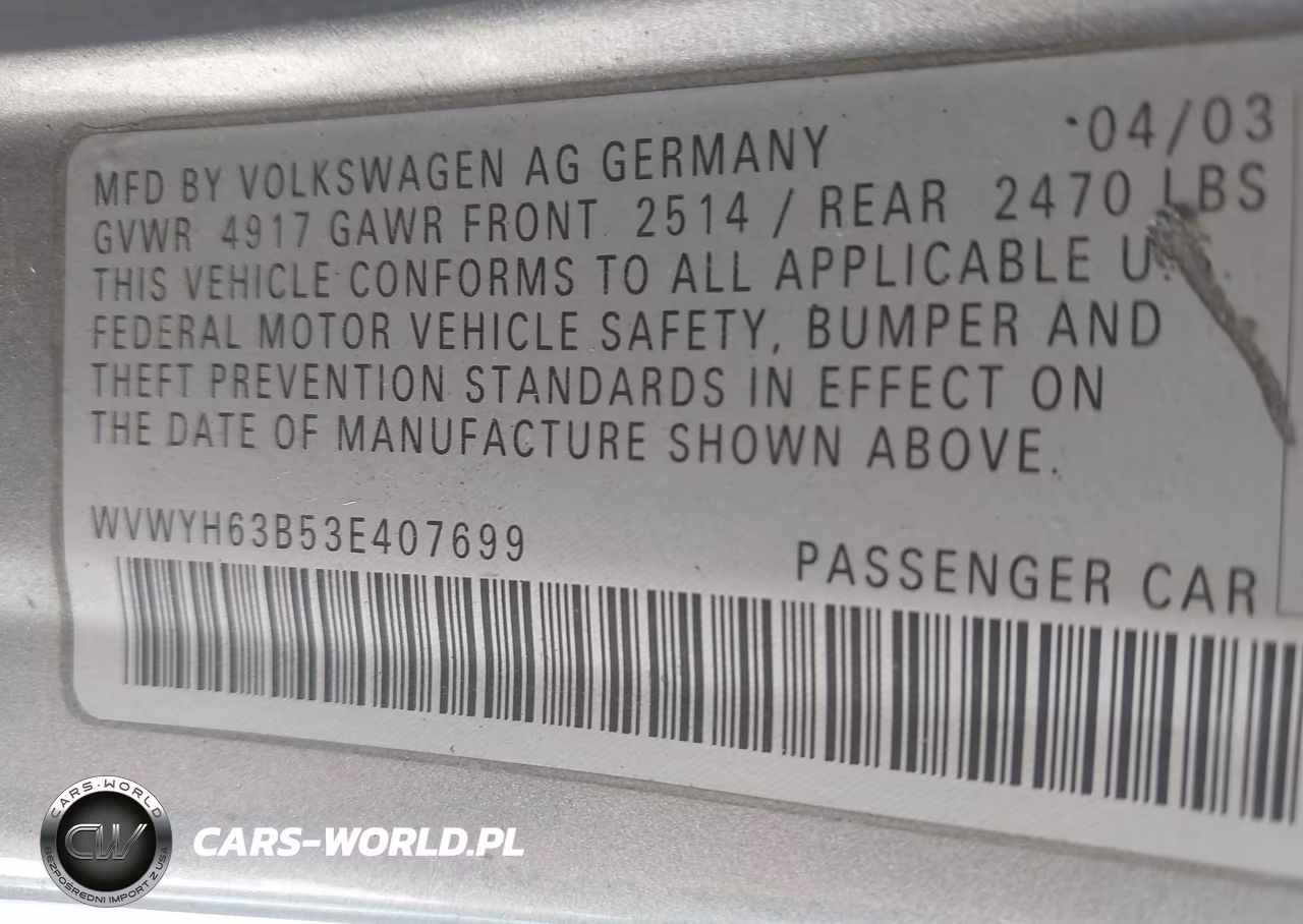 2003 Volkswagen Passat Glx VIN:WVWYH63B53E407699 - 9