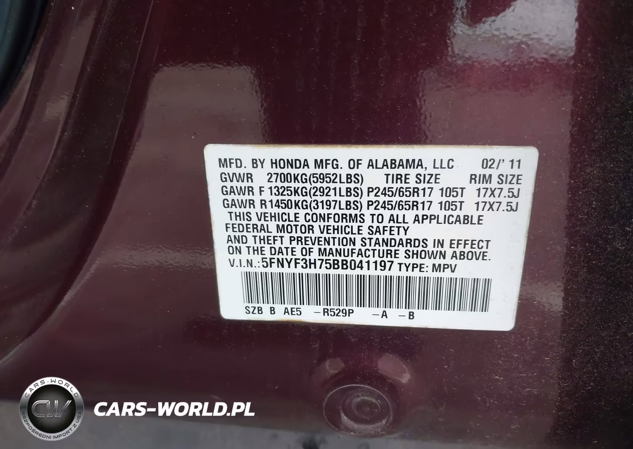2011 Honda Pilot Ex-L VIN:5FNYF3H75BB041197 - 9