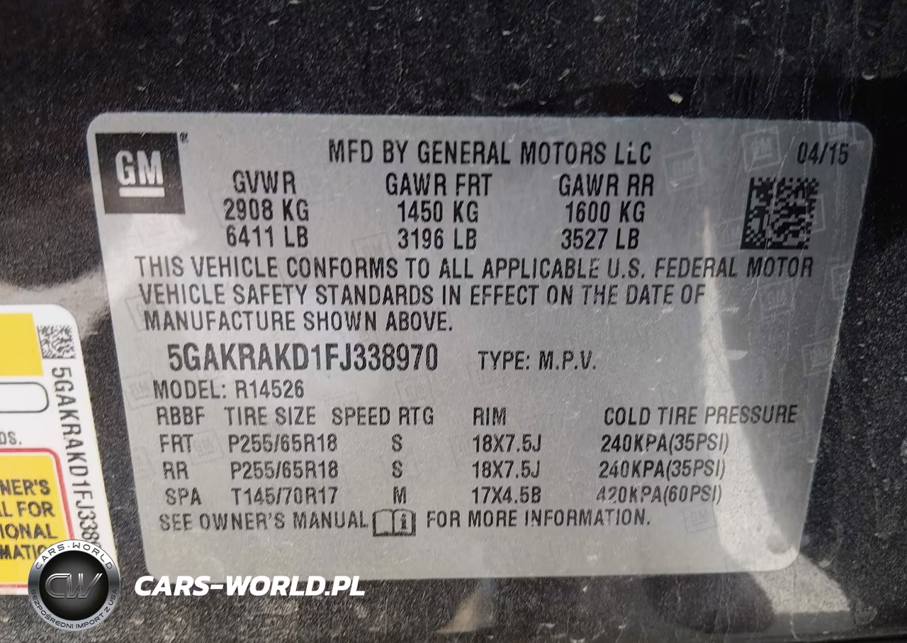 2015 Buick Enclave Convenience VIN:5GAKRAKD1FJ338970 - 9