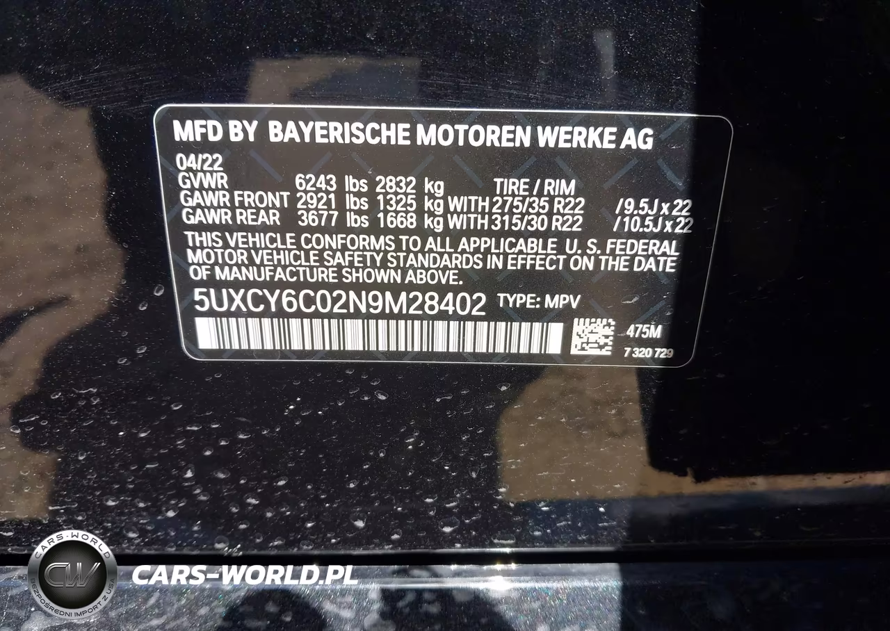 2022 BMW X6 xDrive40I VIN:5UXCY6C02N9M28402 - 9