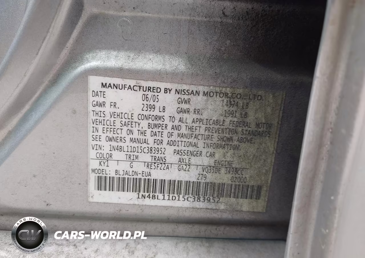 2005 Nissan Altima 3.5 Sl VIN:1N4BL11D15C383952 - 9