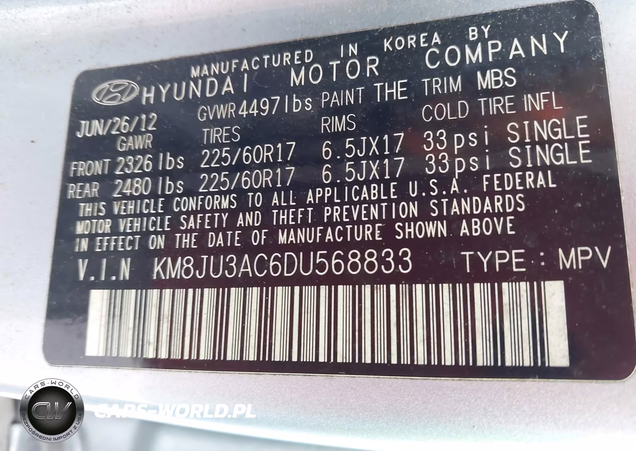 2013 Hyundai Tucson Gls VIN:KM8JU3AC6DU568833 - 9