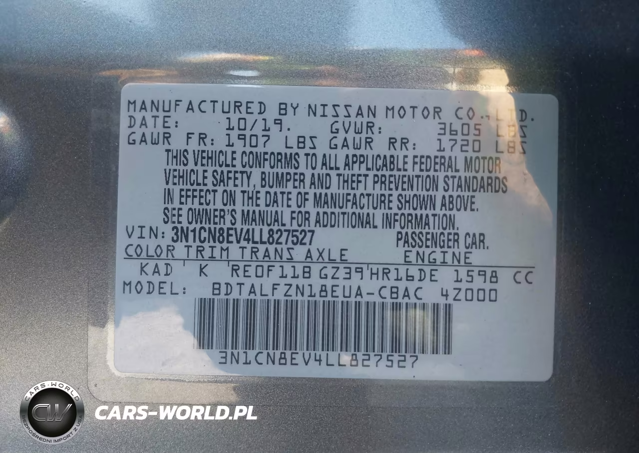 2020 Nissan Versa Sv Xtronic Cvt VIN:3N1CN8EV4LL827527 - 9