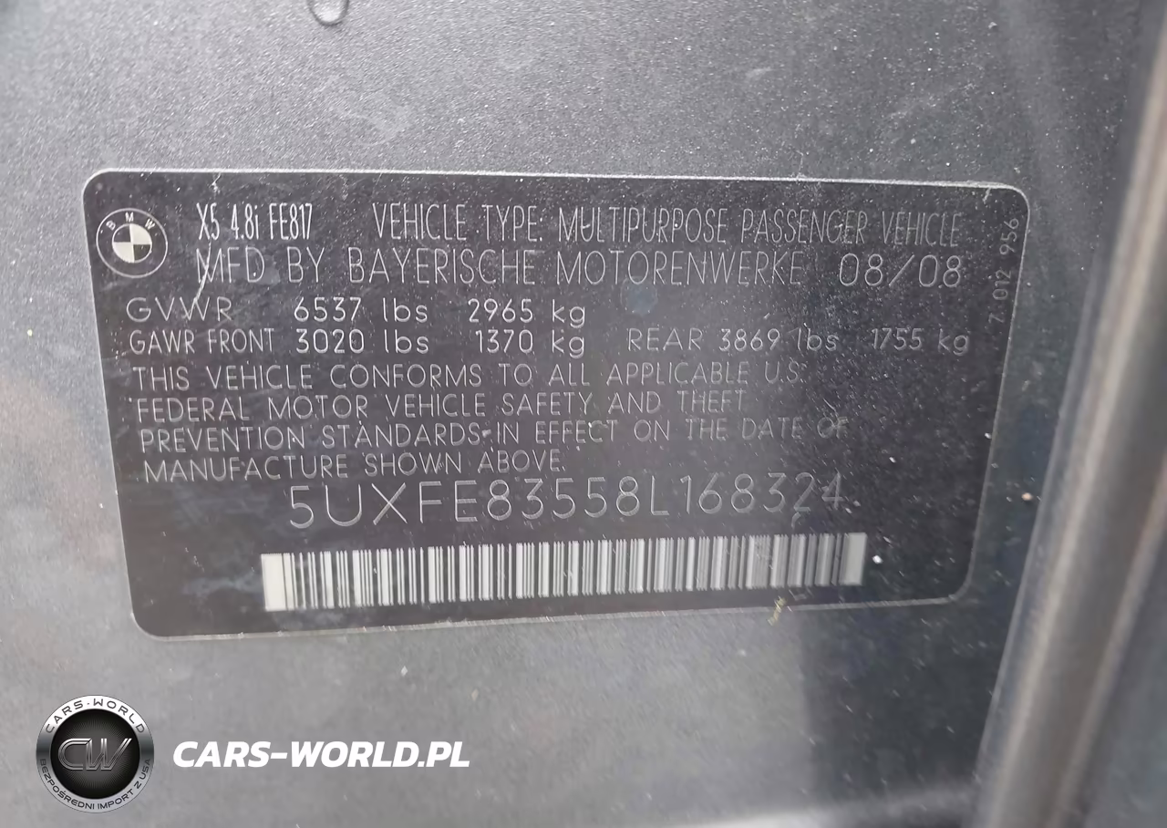 2008 BMW X5 4.8I VIN:5UXFE83558L168324 - 9