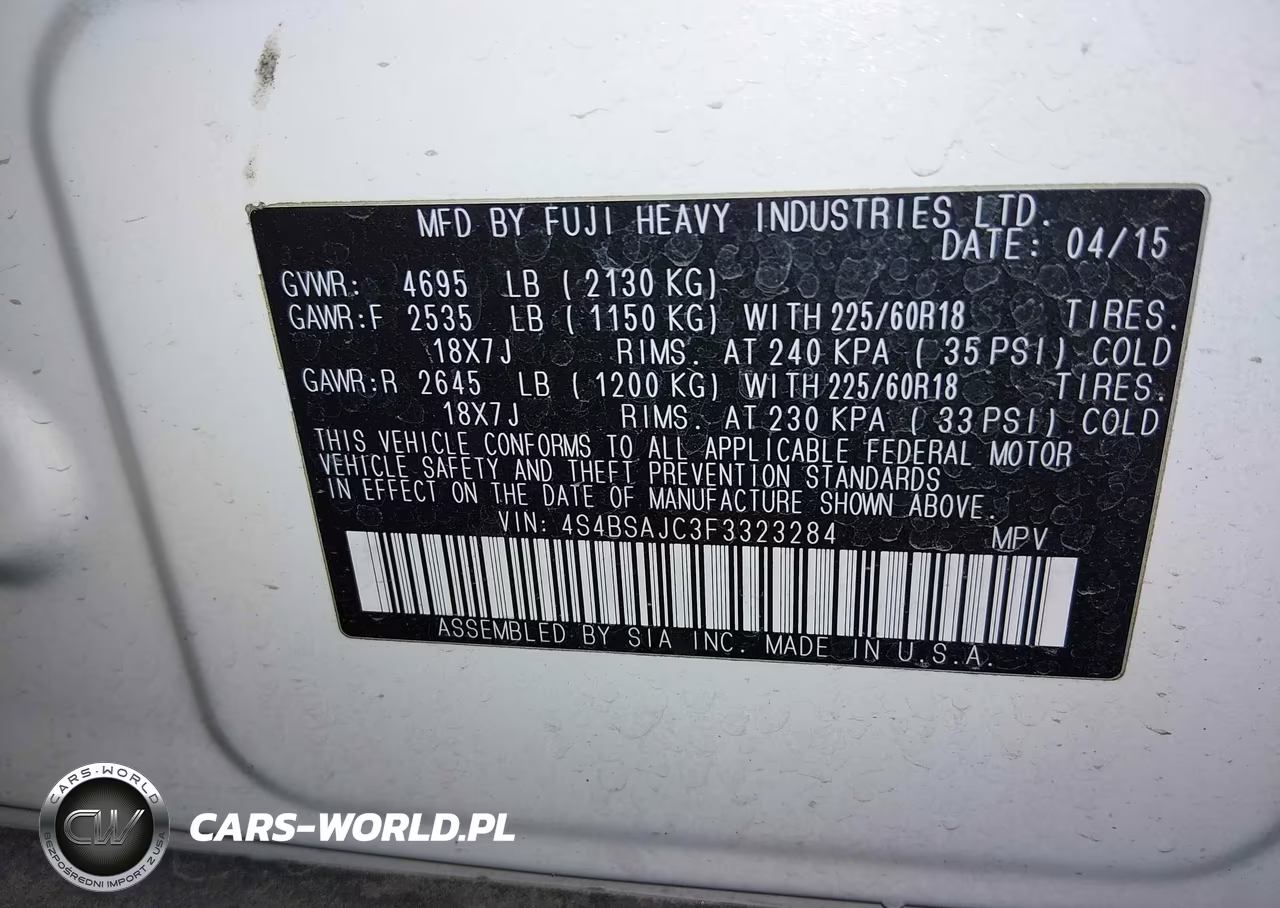 2015 Subaru Outback VIN:4S4BSAJC3F3323284 - 9