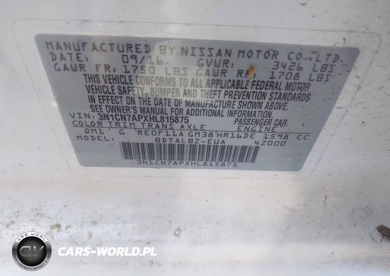 2017 Nissan Versa 1.6 S-1.6 S+-1.6 Sl-1.6 Sv VIN:3N1CN7APXHL815875 - 9