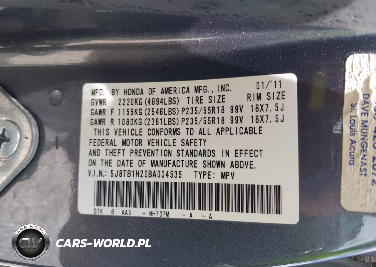 2011 Acura Rdx VIN:5J8TB1H20BA004535 - 9