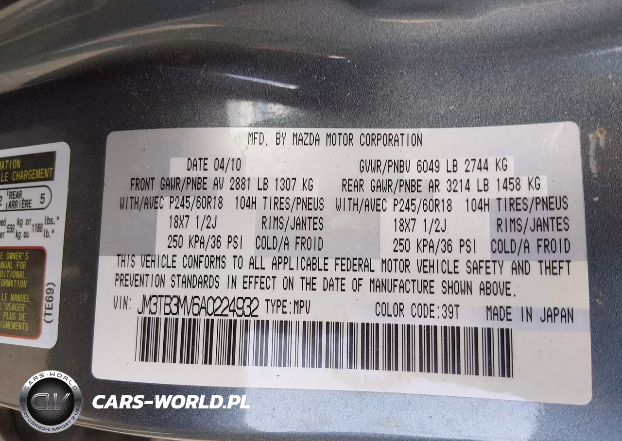2010 Mazda Cx-9 Sport VIN:JM3TB3MV6A0224932 - 9