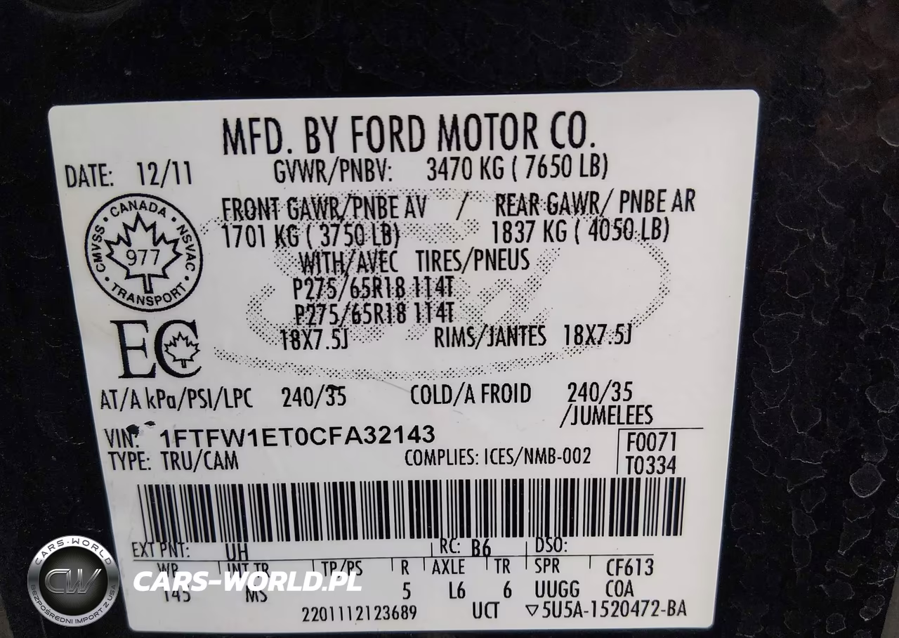 2012 Ford F-150 Xlt VIN:1FTFW1ET0CFA32143 - 9