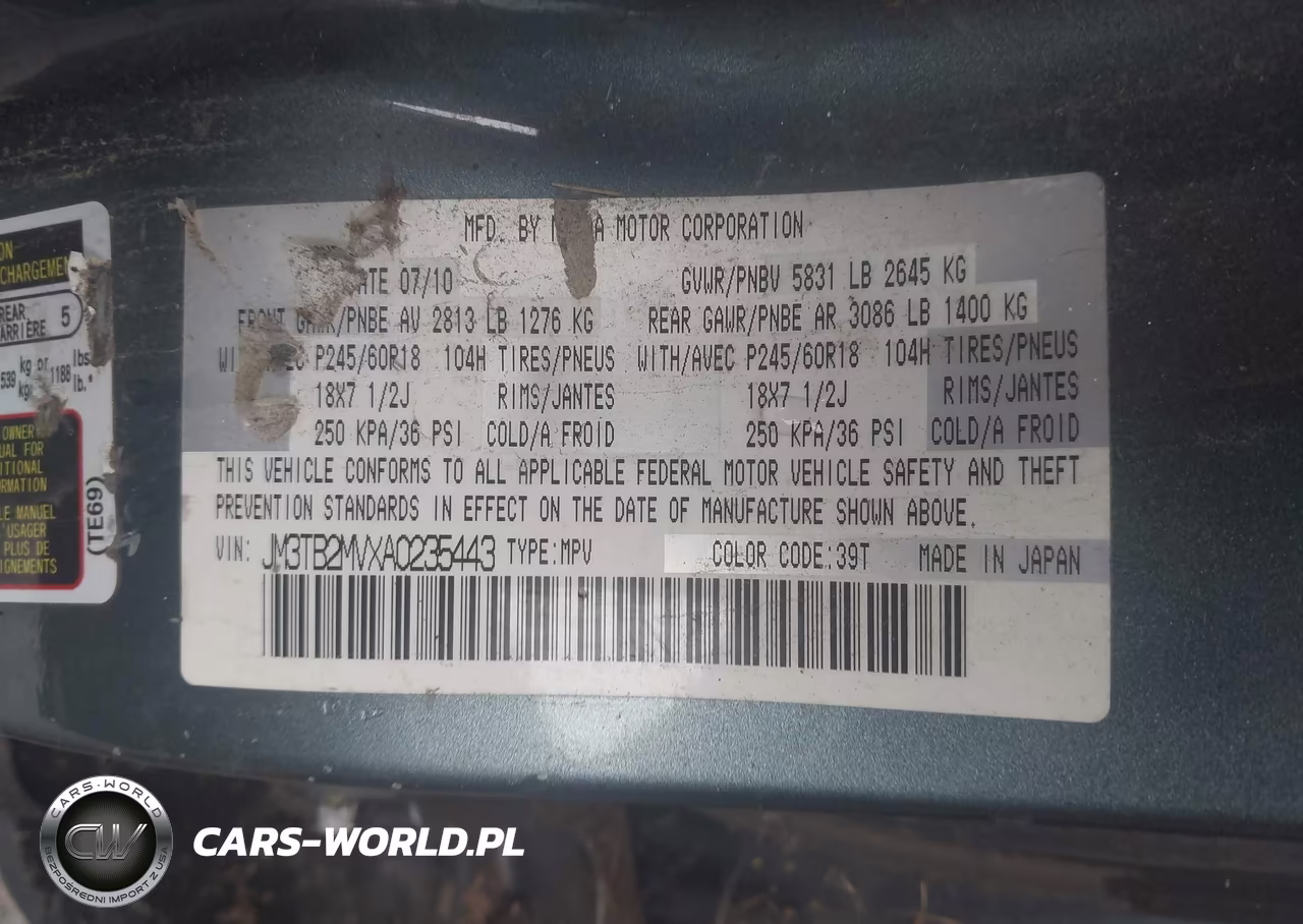 2010 Mazda Cx-9 Sport VIN:JM3TB2MVXA0235443 - 9