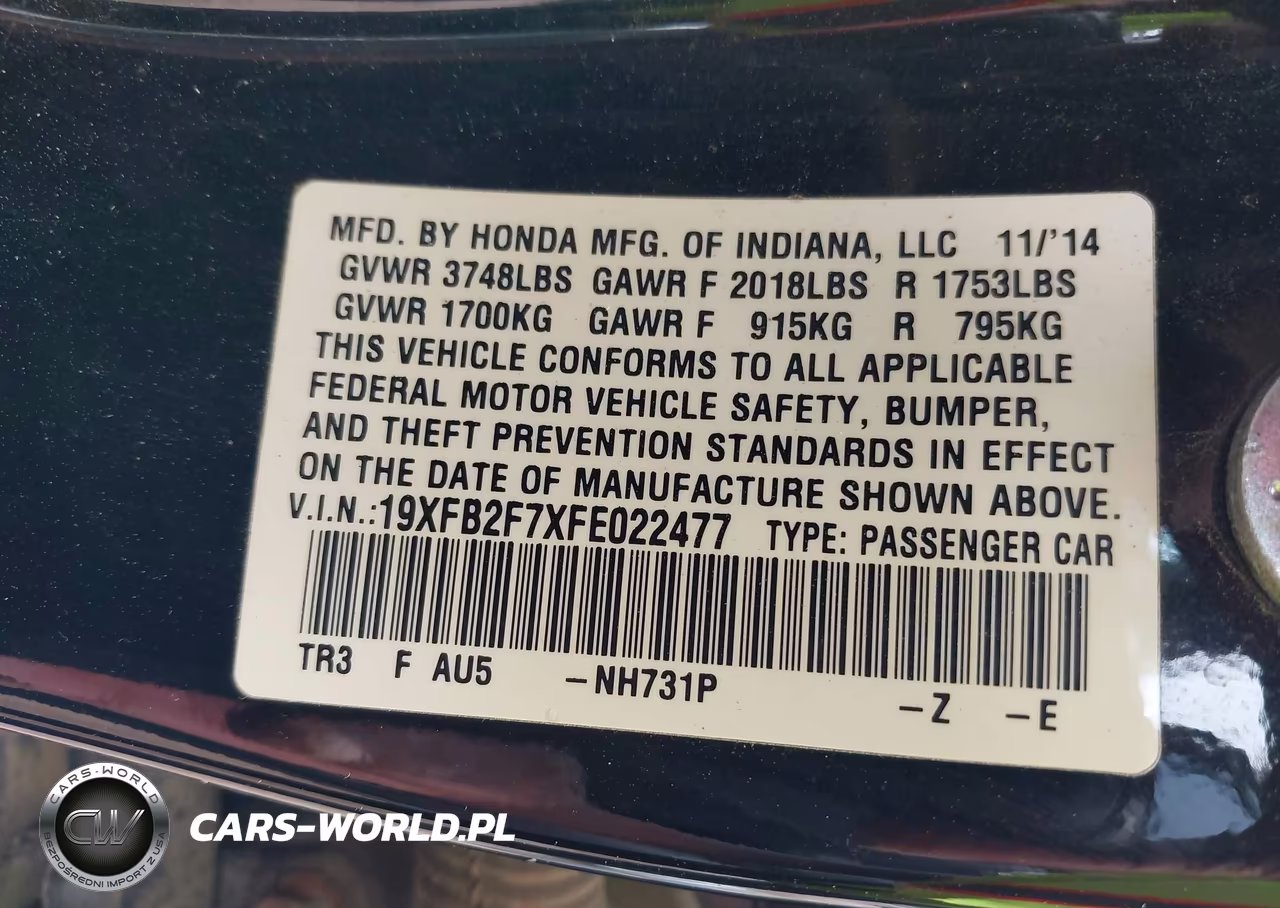 2015 Honda Civic Se VIN:19XFB2F7XFE022477 - 9