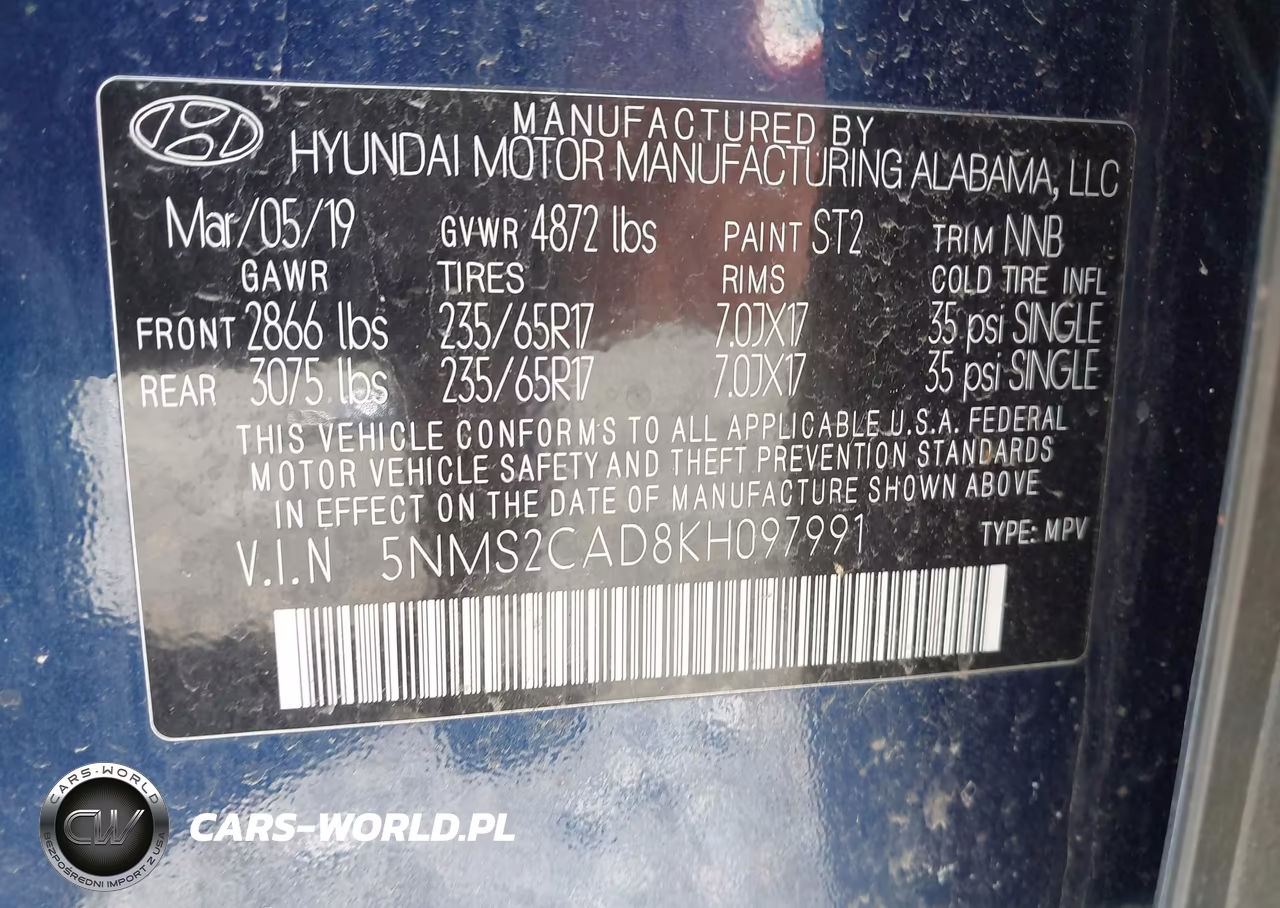 2019 Hyundai Santa Fe Se VIN:5NMS2CAD8KH097991 - 9