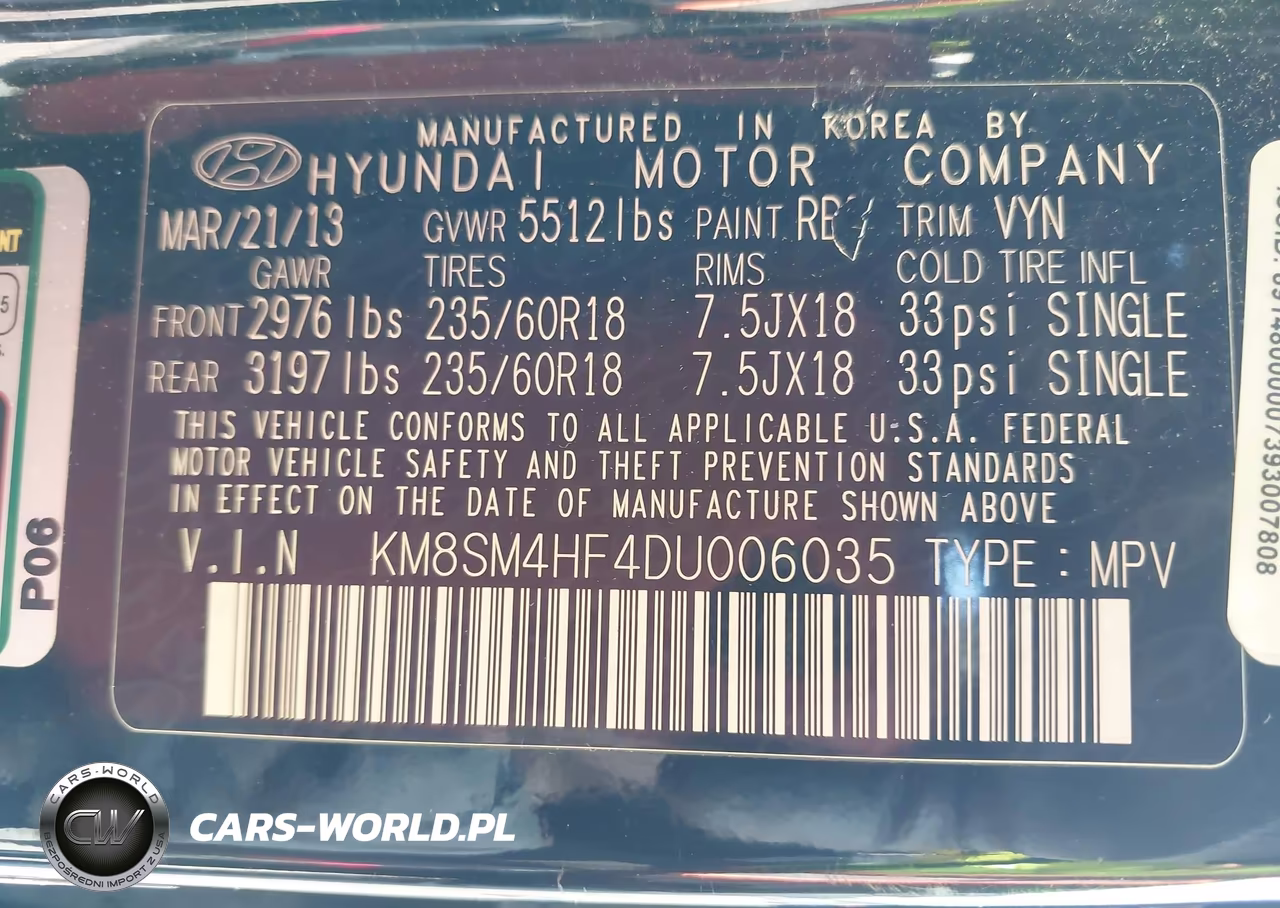 2013 Hyundai Santa Fe Gls-Limited VIN:KM8SM4HF4DU006035 - 9