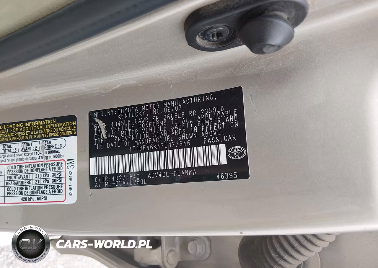 2007 Toyota Camry Le VIN:4T1BE46K47U177546 - 9
