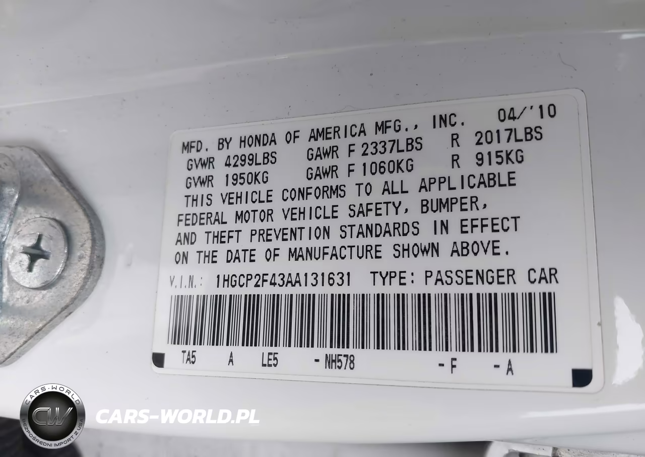 2010 Honda Accord 2.4 Lx-P VIN:1HGCP2F43AA131631 - 9