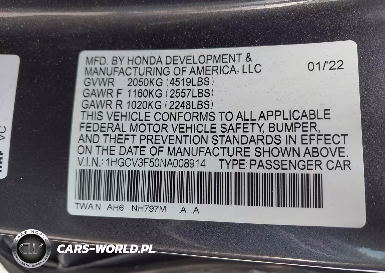2022 Honda Accord Hybrid Ex-L VIN:1HGCV3F50NA008914 - 9