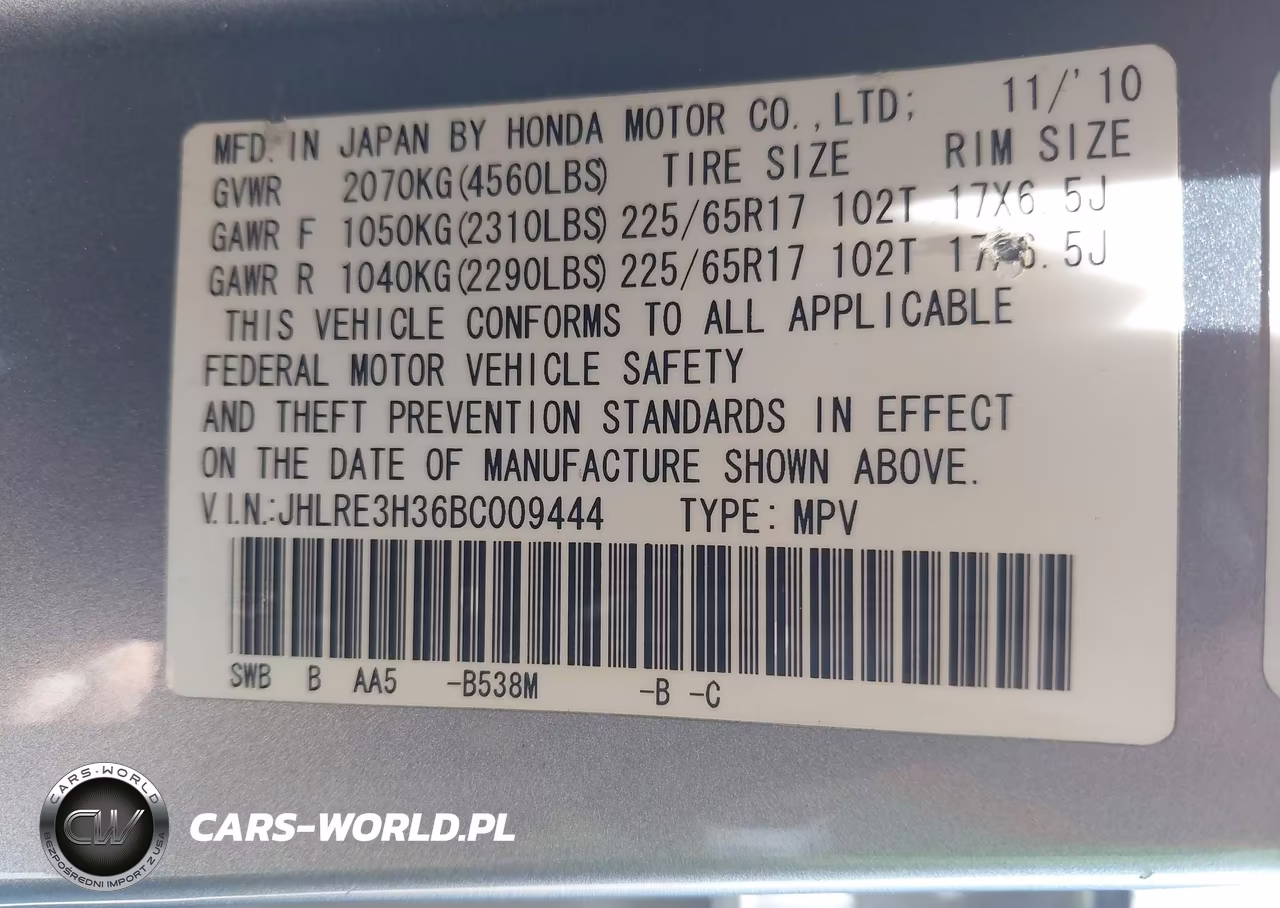 2011 Honda Cr-V Lx VIN:JHLRE3H36BC009444 - 9
