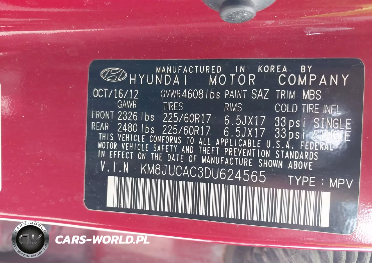 2013 Hyundai Tucson Gls VIN:KM8JUCAC3DU624565 - 9