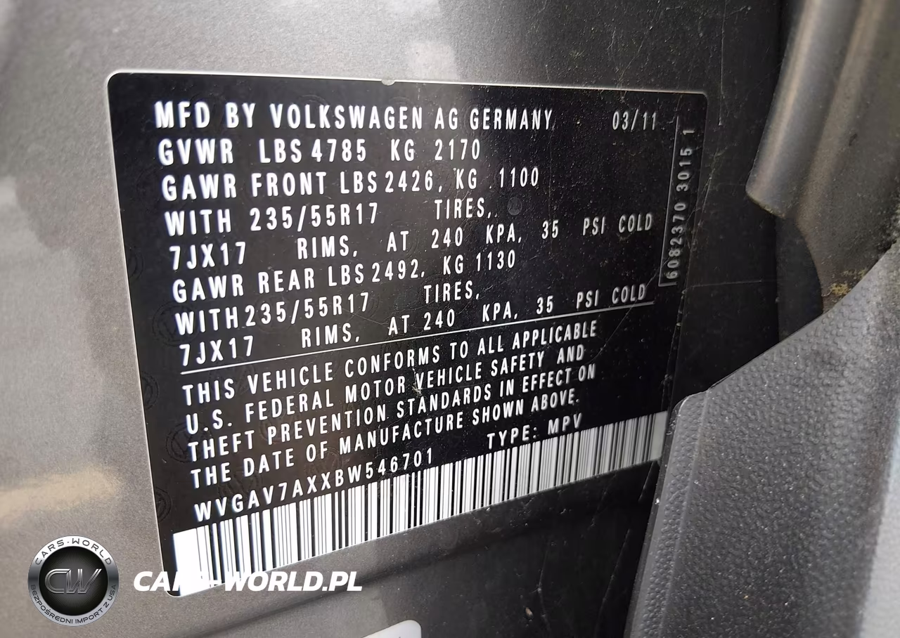 2011 Volkswagen Tiguan Se VIN:WVGAV7AXXBW546701 - 9