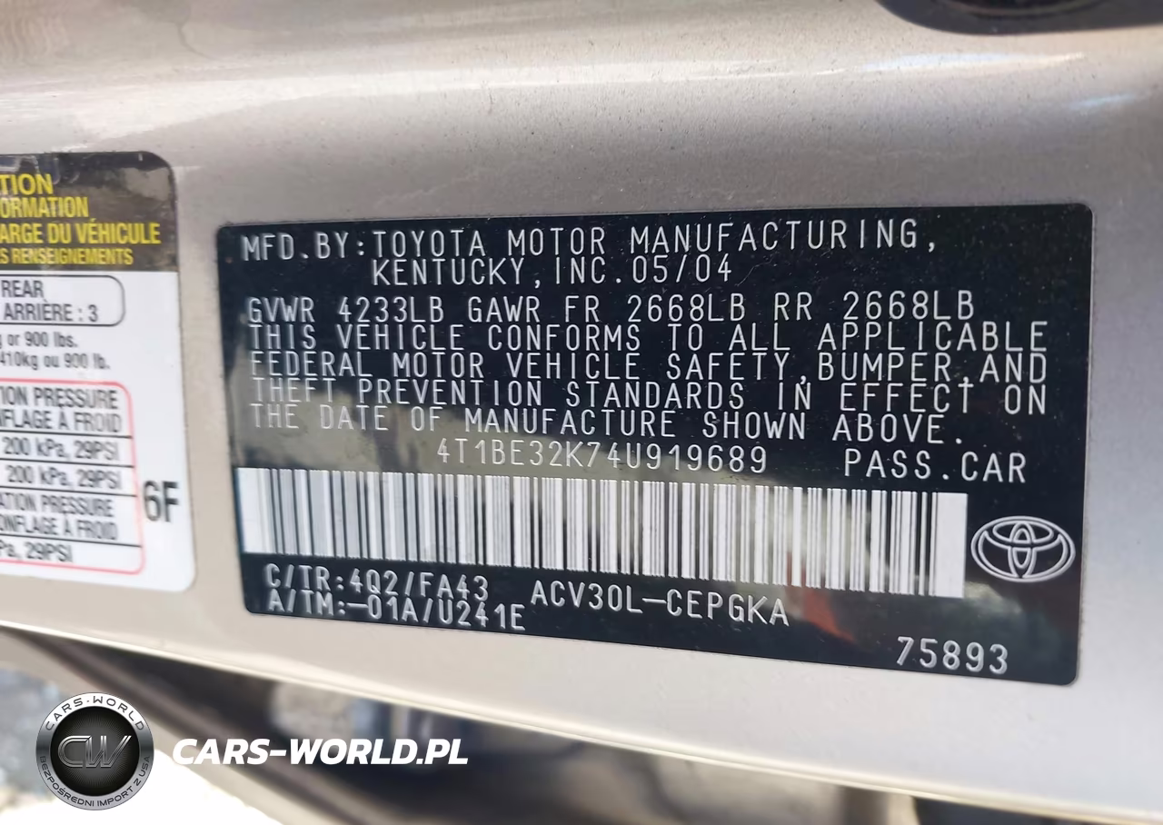 2004 Toyota Camry Xle VIN:4T1BE32K74U919689 - 9
