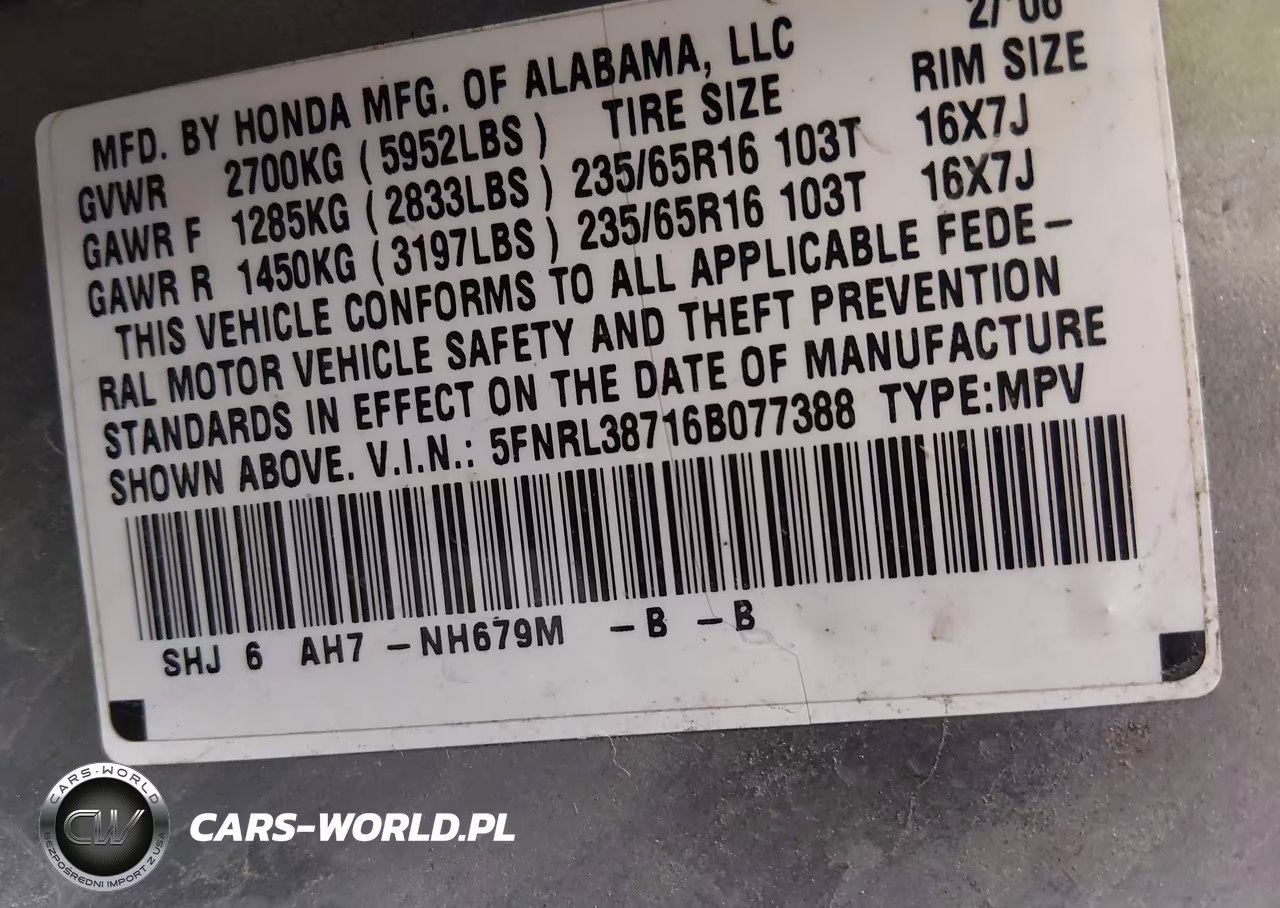 2006 Honda Odyssey Ex-L VIN:5FNRL38716B077388 - 9