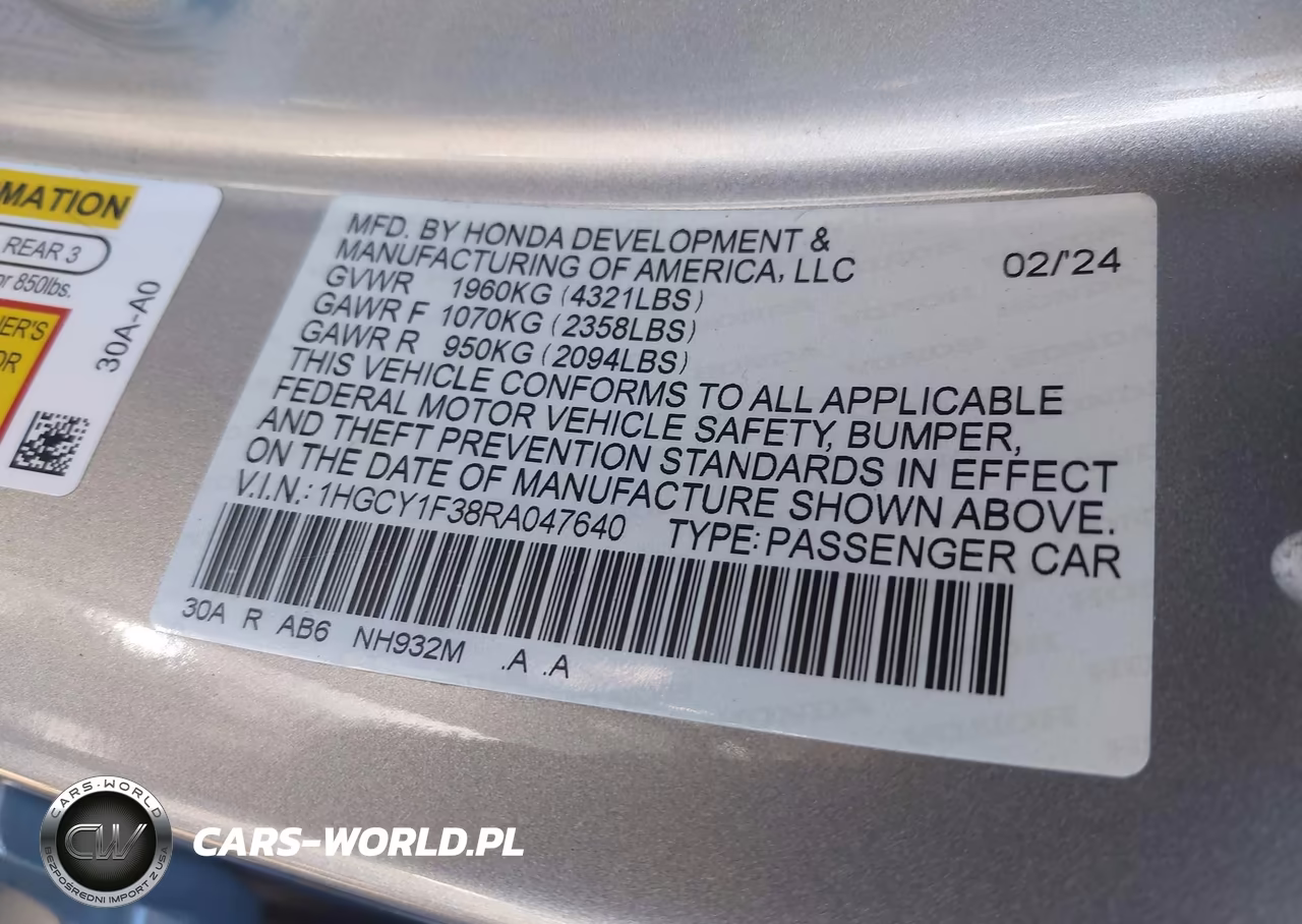 2024 Honda Accord Ex VIN:1HGCY1F38RA047640 - 9