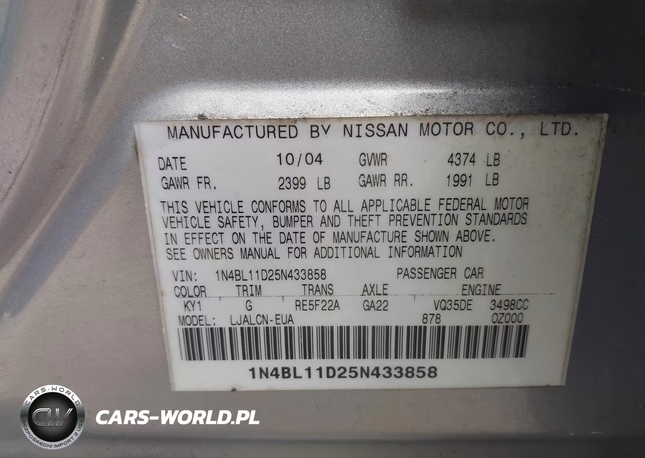 2005 Nissan Altima VIN:1N4BL11D25N433858 - 9