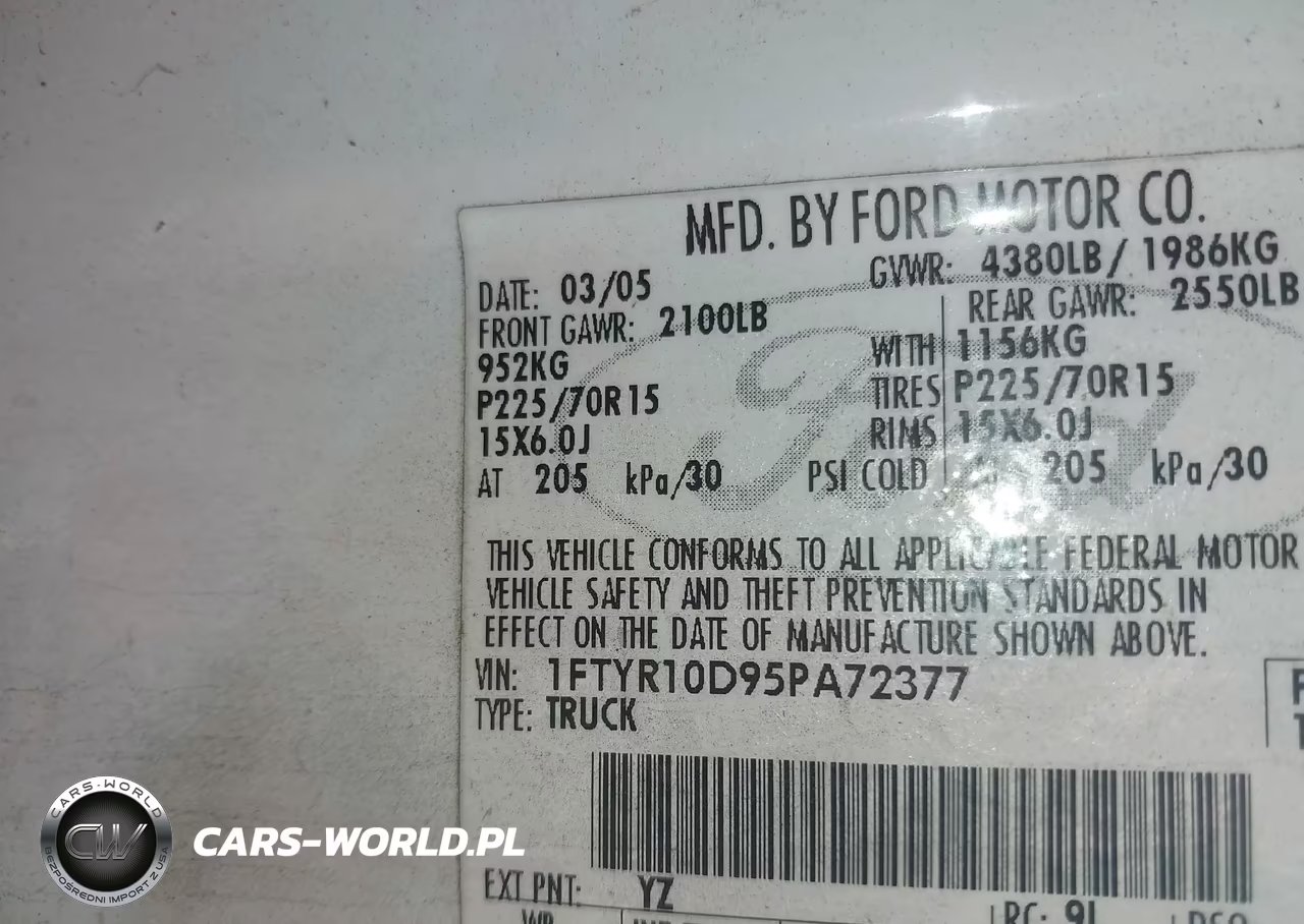 2005 Ford Ranger VIN:1FTYR10D95PA72377 - 9