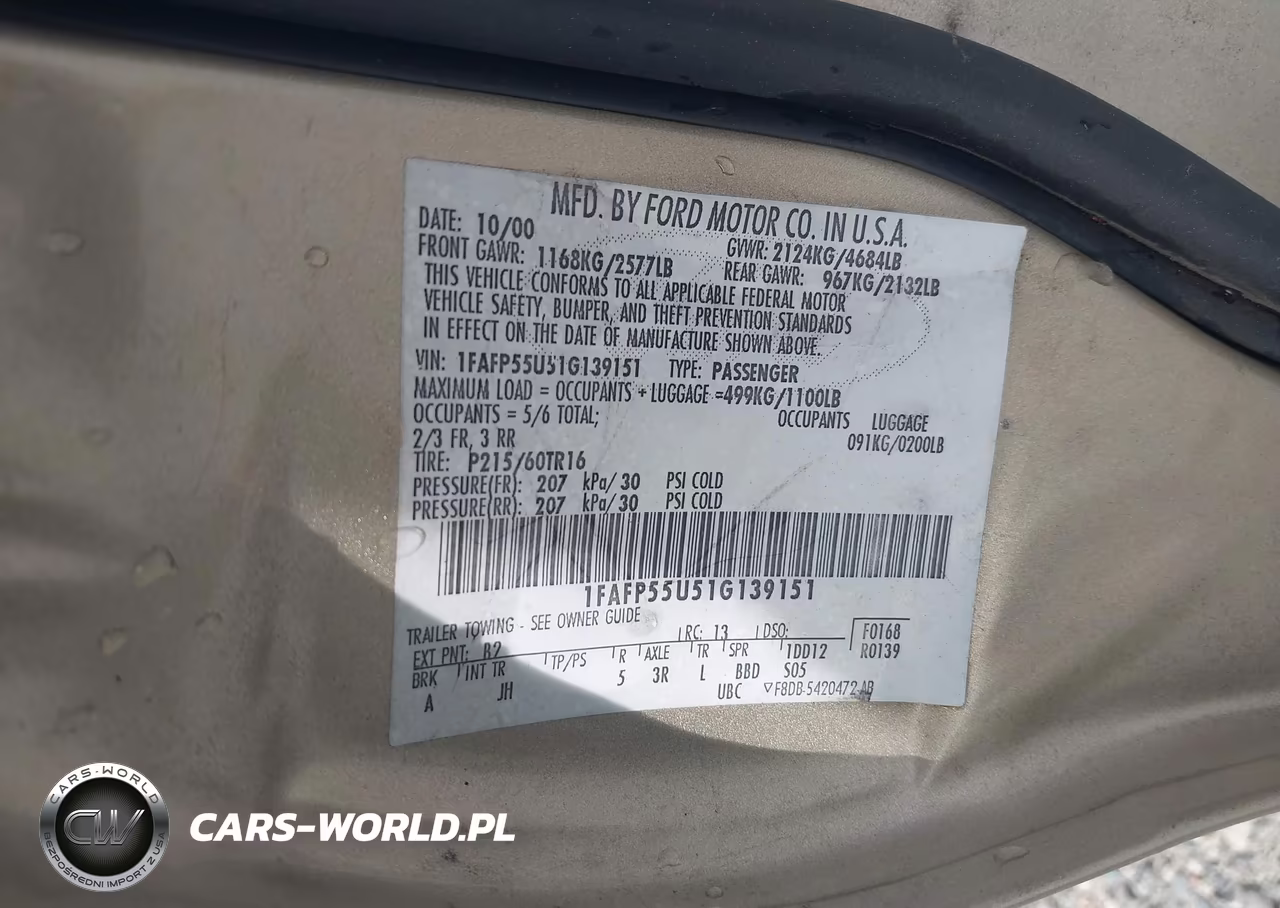 2001 Ford Taurus Ses VIN:1FAFP55U51G139151 - 9