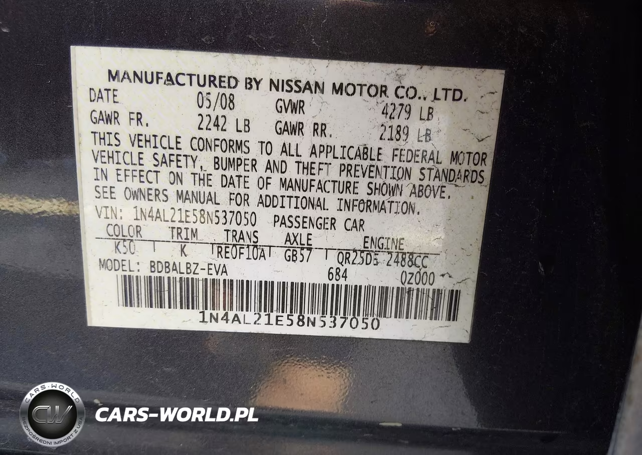 2008 Nissan Altima 2.5 S VIN:1N4AL21E58N537050 - 9