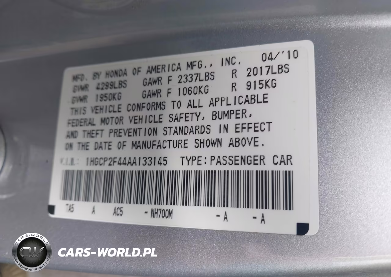 2010 Honda Accord 2.4 Lx-P VIN:1HGCP2F44AA133145 - 9