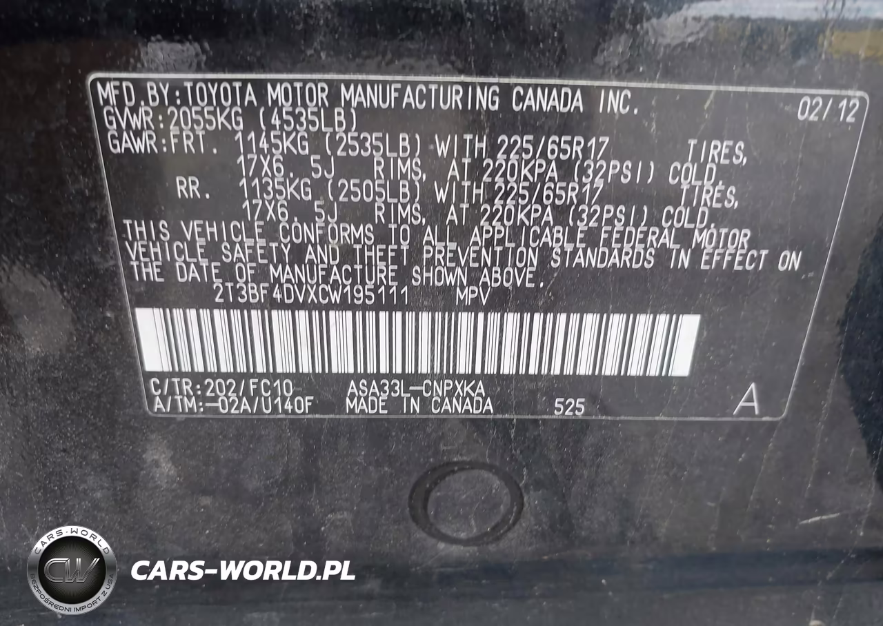 2012 Toyota Rav4 VIN:2T3BF4DVXCW195111 - 9