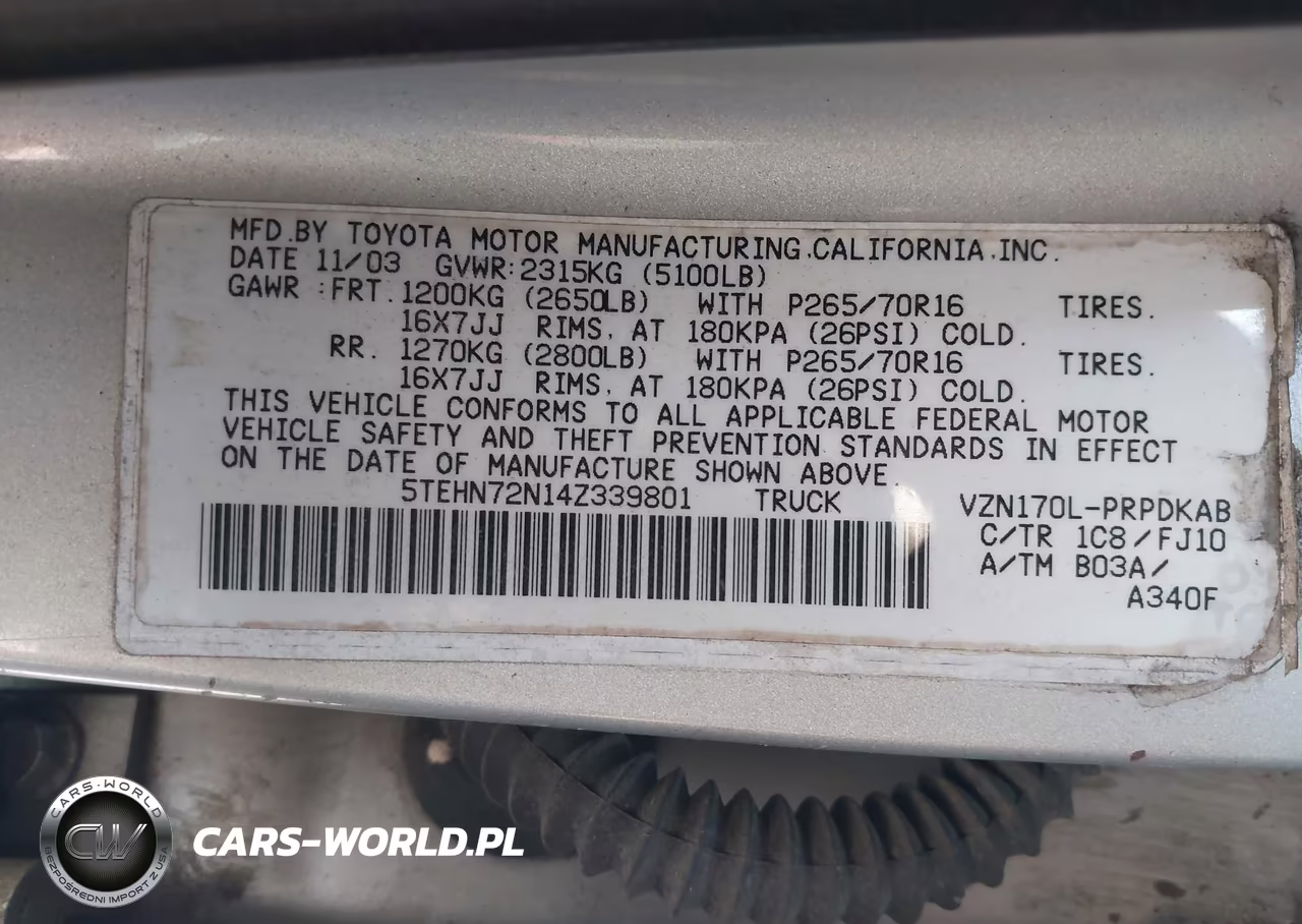 2004 Toyota Tacoma Base V6 VIN:5TEHN72N14Z339801 - 9