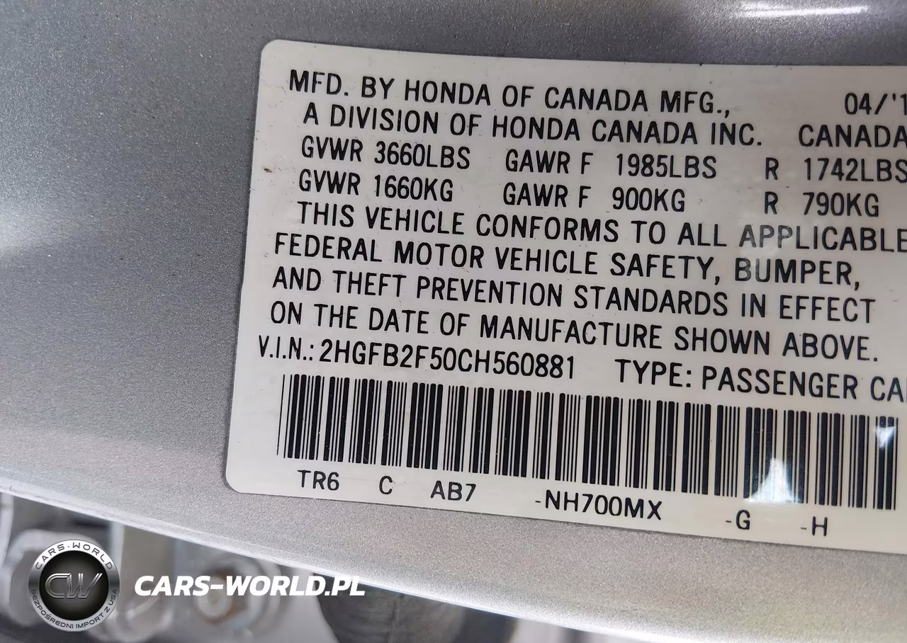 2012 Honda Civic Lx VIN:2HGFB2F50CH560881 - 9