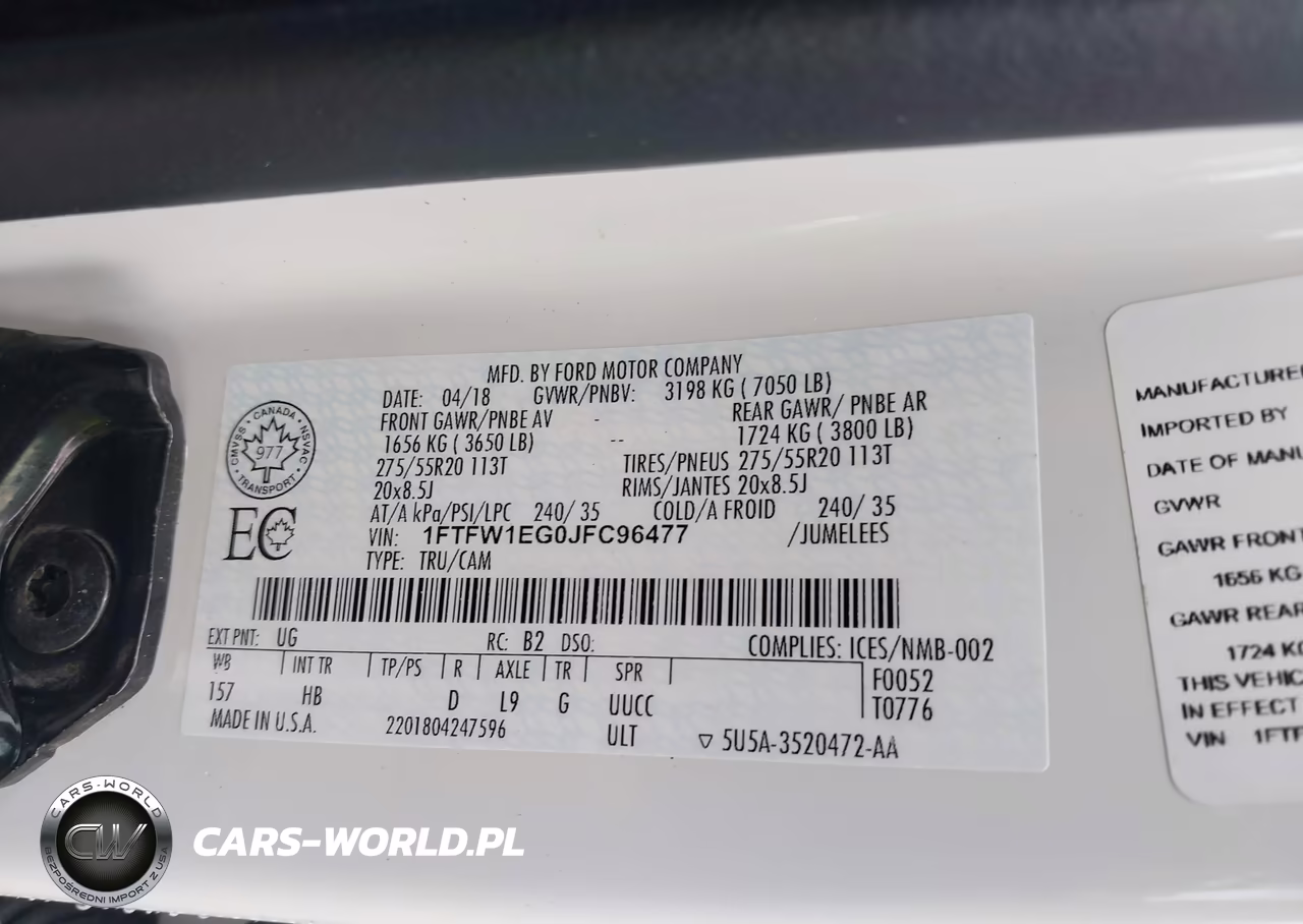 2018 Ford F-150 Lariat VIN:1FTFW1EG0JFC96477 - 9