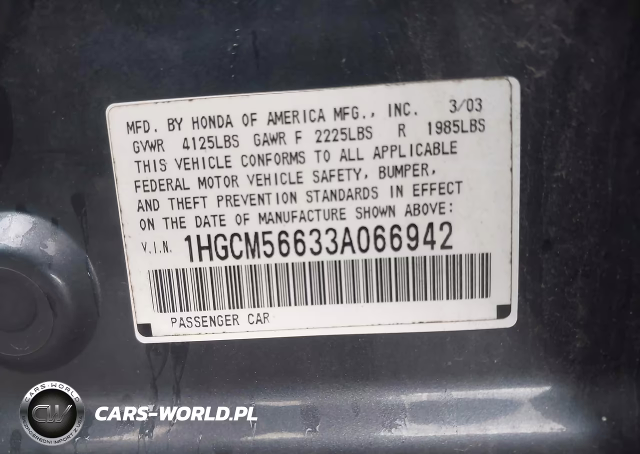 2003 Honda Accord 2.4 Ex VIN:1HGCM56633A066942 - 9