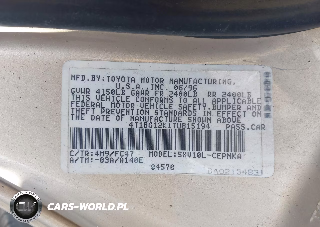 1996 Toyota Camry Dx-Le-Xle VIN:4T1BG12K1TU815194 - 9