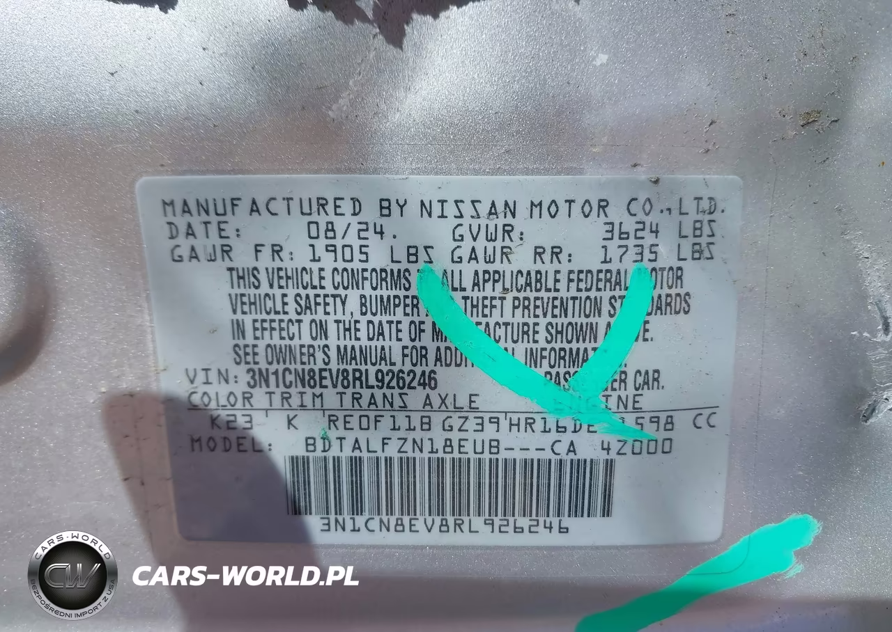 2024 Nissan Versa 1.6 Sv VIN:3N1CN8EV8RL926246 - 9