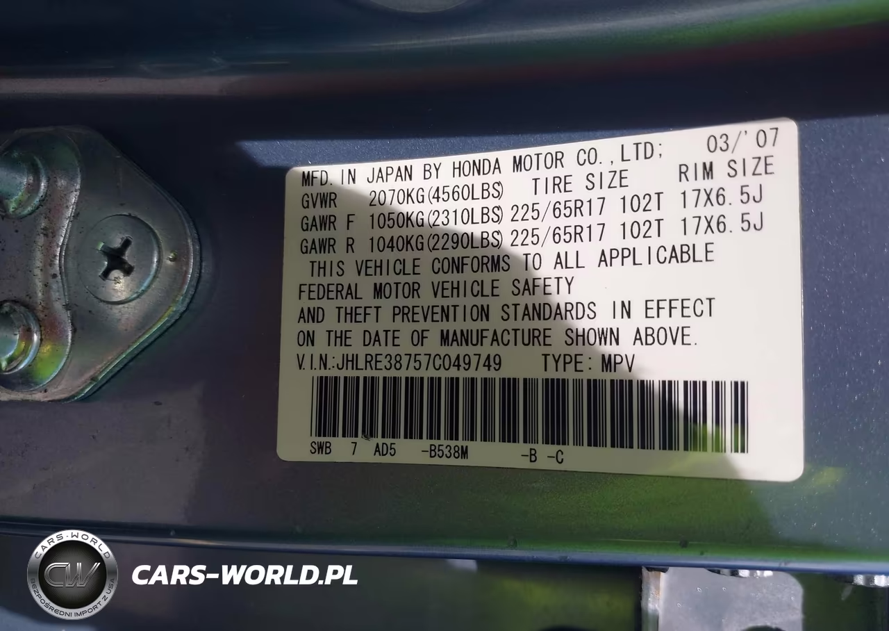 2007 Honda Cr-V Ex-L VIN:JHLRE38757C049749 - 9