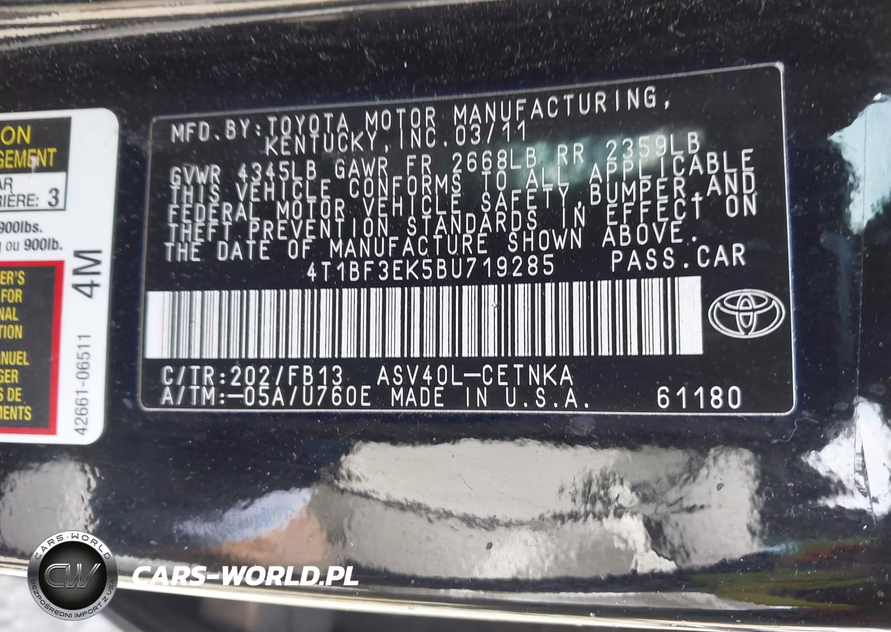 2011 Toyota Camry Le VIN:4T1BF3EK5BU719285 - 9